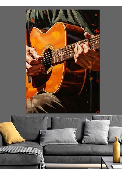 Akustik Gitar Çalan Sanatçı Portresi Dekoratif Kanvas - Mdf Ahşap Tablo