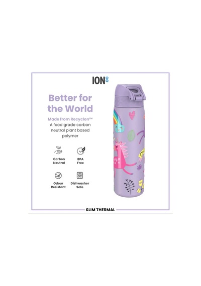 Ion8 - İnce Su Termosu - Mor Unicorn - 500 Ml - Sızdırmaz Çok Renkli