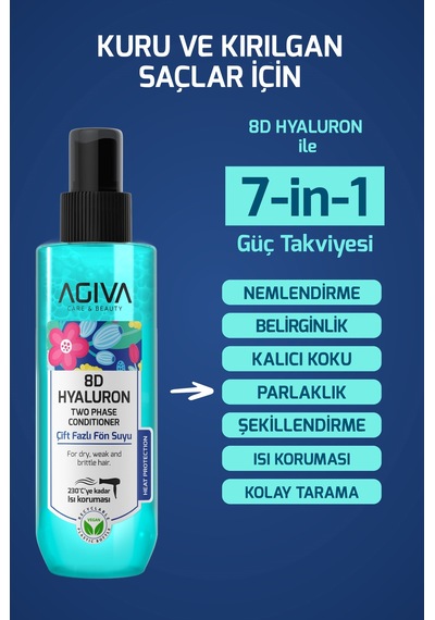 Agiva Care & Beauty 8d Hyaluron Yoğun Nemlendirici, Güçlendirici Ve Isı Koruyucu Çift Fazlı Fön Suyu-250 Ml-vegan