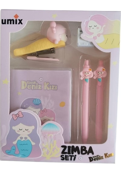 Umix Little Mermaid Küçük Deniz Kızı Kırtasiye Zımba Seti 5 Parça Bordo