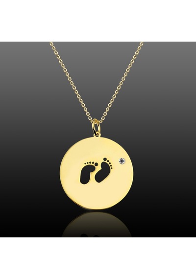 Kuyumcudukkani Madalyon İçinde Bebeğimin Ayakları Sevgi Aile Kolyesi-35083-g Gold