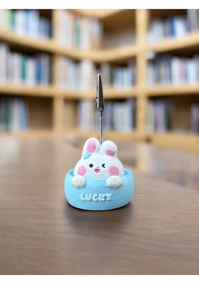 Happy Temalı Tavşan Fotoğraf Not Tutucu Ofis Masası Tutacak Hediyelik Lucky Temalı