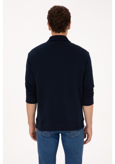 U.S. Polo Assn. Erkek Regular Fit Yarım Fermuarlı Şardonlu Lacivert Basic Sweatshirt 50313783-VR033