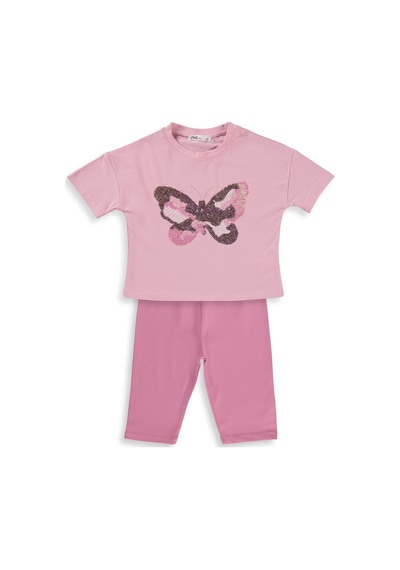 Civil Girls Kelebek Nakışlı 2-5 Yaş Takım - Pembe Pembe- Soft Pembe