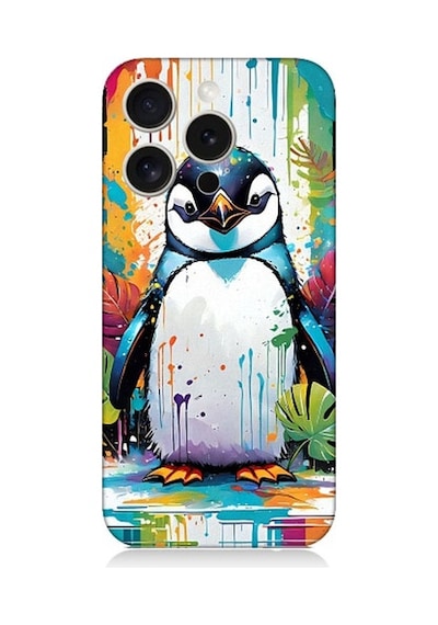 Apple Uyumlu iPhone 15 Pro Max Sevimli Penguen Desenli Silikon Kılıf