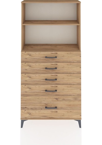Arges Dolap 2 Raflı 5 Çekmeceli 88x30x182 Çam-çam Çam