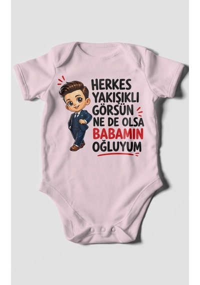 Morivokids Babaya Özel Kısa Kollu Bebek Body %100 Pamuk Zbn179-kk Bebe Pembe