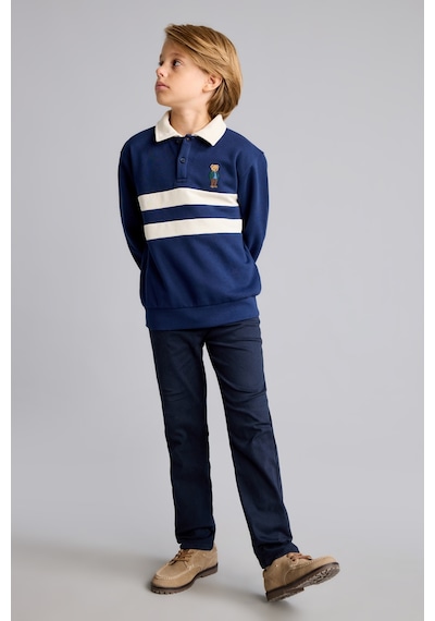 Defacto Oversize Polo Yaka Çizgili İçi Yumuşak Tüylü Uzun Kollu Sweatshirt Erkek Çocuk I3296a826wnnv31 Lacivert-nv31