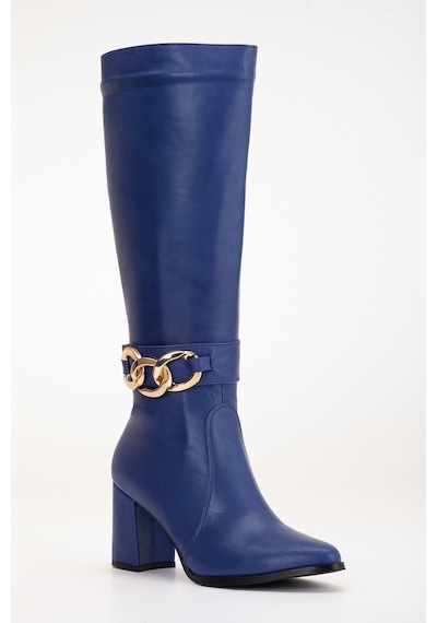 Analin Shoes Kadın Hakiki Deri Toka Detaylı Çizme Saks Mavi