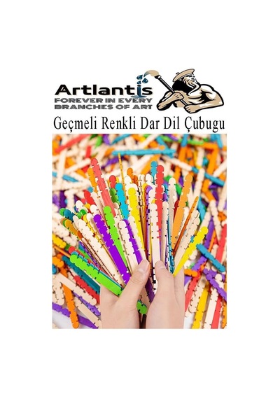 Artlantis Renkli Geçmeli Dil Çubuğu Dar 50 Li 1 Paket Çentikli Tırtıklı Geçirmeli Eklemeli Renkli Dondurma Çubu