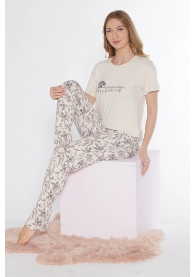 Kısa Kol Viskon Pijama Takımı Flz 88-118 Taş
