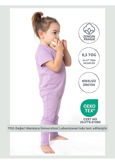 Kısa Kollu Yazlık Çocuk Uyku Tulumu 0,3 TOG Leylak