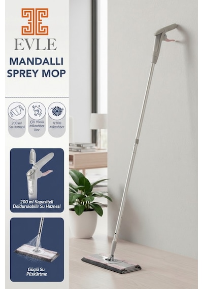 Lavine Mandallı Sprey Mop Kompakt Gövdeli, Mikrofiber Bez Uyumlu 4xl Bez Destekli
