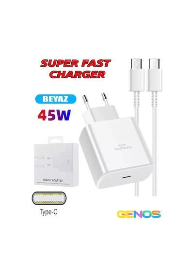Samsung Galaxy A21s Uyumlu 45w Type-c Girişli Hızlı Şarj Aleti Adaptör 45 Watt Beyaz Renk Sn4501408