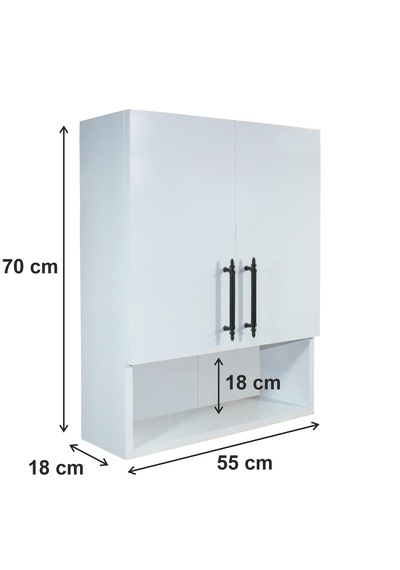 Ahşap Modern 2 Kapaklı Beyaz Lavabo Üstü Raflı Banyo Dolabı Beyaz