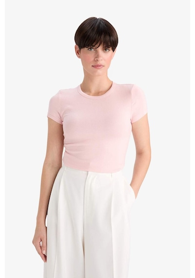 Defacto Slim Fit Dar Kesim Bisiklet Yaka Kısa Kollu Tişört G2761ax25aupn638 Pembe