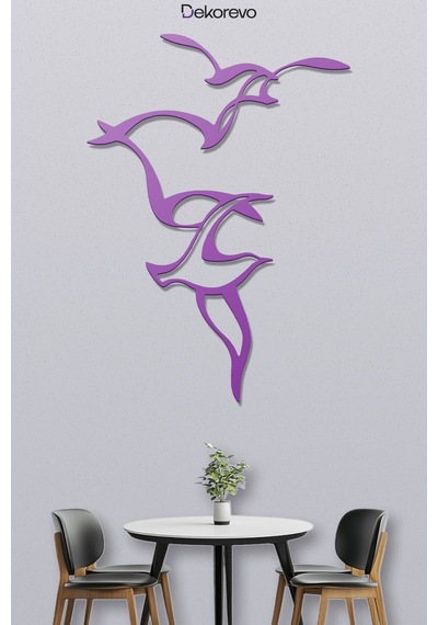 Martıların Dansı Metal Duvar Tablosu - Metal Duvar Sanatı - Mor - 36 X 50 Cm