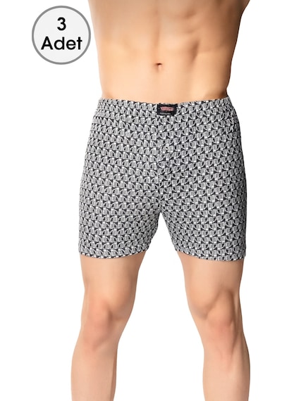 Sedef Yıldızı Desenli Erkek Boxer 3 Adet Karışık Renk %100 Pamuk Çok Renkli