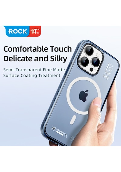 Rock Space Apple Uyumlu iPhone 15 Promax Kılıf Magsafe - Antishock Buzlu Mavi