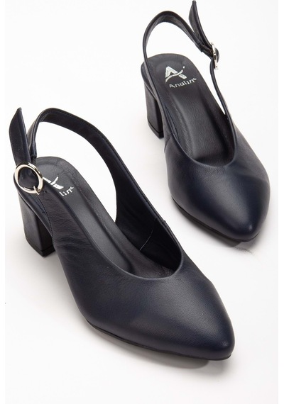 Analin Shoes Kadın Hakiki Deri Bilekten Bağlı Toka Detaylı Topuklu Ayakkabı Lacivert