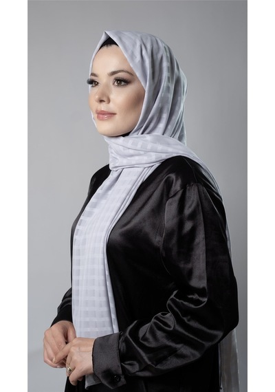 Hürrem Bone Gri Desenli Şal Şifon Kumaş Kareli Çizgili 202107 15 Gri