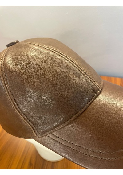 %100 Deri Unisex Standart Kalıp Cap Şapka Kahverengi