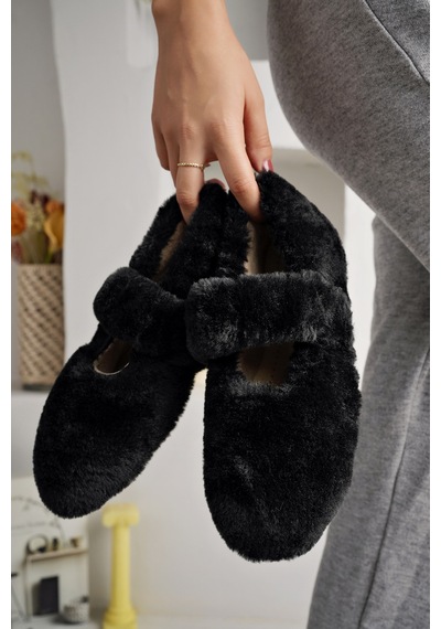 Nmoda Ultra Yumuşak Peluş Kadın Ev Babeti Ses Yapmaz Hafif Taban Panduf Siyah