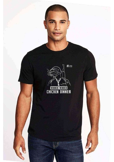 Pubg Winner Winner Smoke Baskılı Siyah Erkek Tshirt