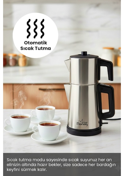 Any Morning OZ26CM10 1.8 L 2 in 1 Paslanmaz Çelik Çay Makinesi Ve Su Isıtıcı