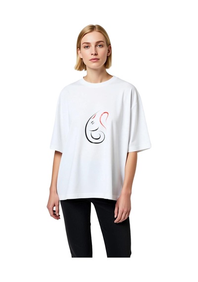 Paybuy Fil Başı Tilak Ruhsal Sanat Baskılı Kadın Oversize Tişört Beyaz