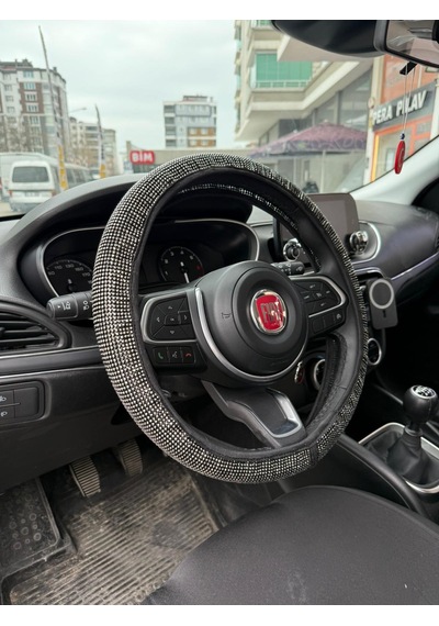 Parlak Kristal Taşlı Geçme Direksiyon Kılıfı 38 Cm Füme 0