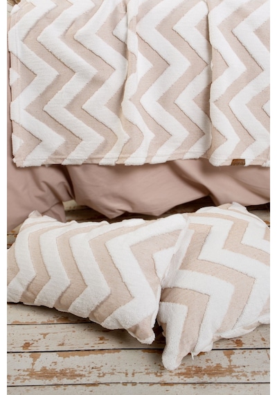 Yatak Runner Kırlent Seti Bohem Punch Panç Desen Yatak Örtüsü Line Bej