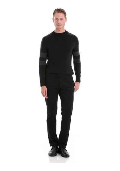 Hatemoğlu Siyah Comfort Fit Düz Pamuklu Yarım Balıkçı Yaka Casual Triko Kaz Siyah