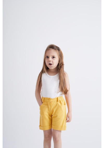 Oliventhekid Taşlı Detaylı Kız Çocuk Şort Sarı Sarı