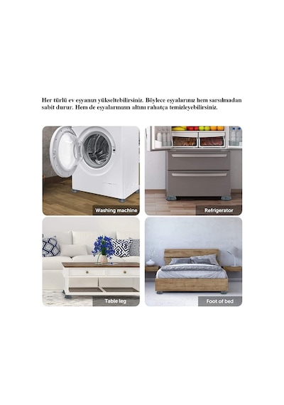 4'lü Set Çamaşır Makinesi Sabitleyici Titreşim Engelleyici Makine Yükseltici M-541 Gri Diğer