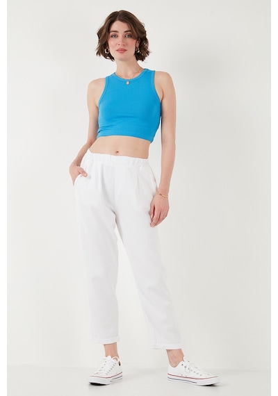 Lela Slim Fit Normal Bel Boru Paça Bayan Pantolon 668Yp5372 Beyaz