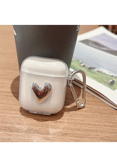 Apple Uyumlu AirPods Pro 1. / 2. Nesil İle Kılıf Kalp Leopar Taş Kiraz Desenli Fiyok Tutmalı Kılıflar Şeffaf