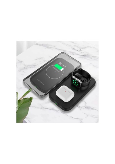 Ally W66 15w 3 İn1 Android + Apple Uyumlu iPhone Taşınabilir Mini Kablosuz Hızlı Şarj Stand - Hs08377954-2 Siyah