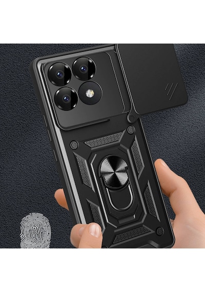 Zore Poco F6 Pro Kılıf Magnetik Standlı Kamera Korumalı Ogaa Sürgülü Vega Kapak - Mavi