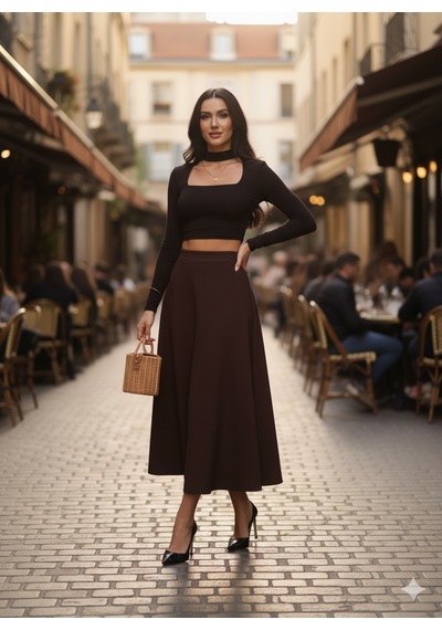 Ozy Fashion Kadın Süet Kloş Etek Koyu Kahverengi