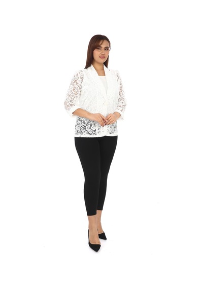 Lady Majestic Dantel Büyük Beden Kadın Ceket 44709 Beyaz