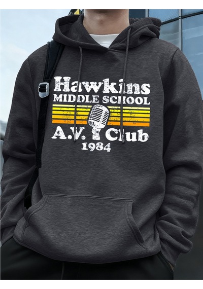 Startmore Startmorehawkins Ortaokulu A.v. Club Prints Erkek Kapüşonluları Sonbahar Cepli Kazak Temel Polar Gevşe Antrasit