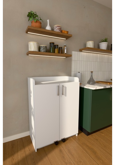 Lüks 2 Kapılı Çok Amaçlı Kiler Dolabı %100 Mdf Erzak Organizer Mutfak Dolabı Mk08 Beyaz