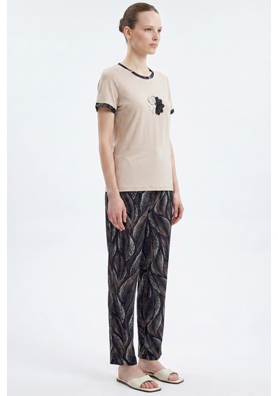 Sementa Desenli Nakış Detaylı Pijama Takım - Taş
