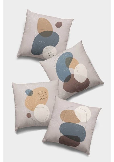 Bej Modern Desenli Çift Taraf 4'lü Set Kırlent Kılıfı 4kr005n11