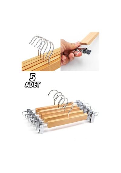 5 Adet Ahşap Askılık Mandallı Etek-pantolon Askısı Elbise Askısı-bebek Askılık - Ayarlanır Askılık A Diğer