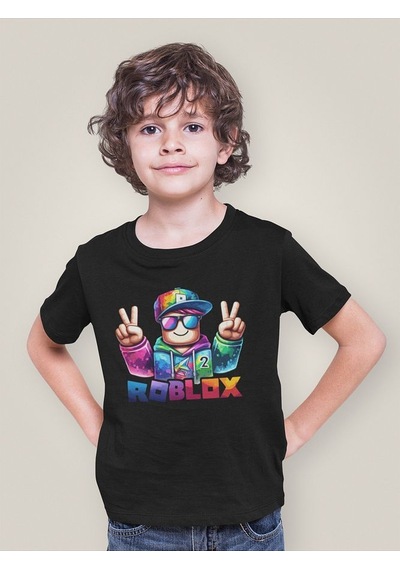 Sevbano Roblox 2 Baskılı Unisex Oyun Çocuk Tişört 1-12 Yaş SIYAH