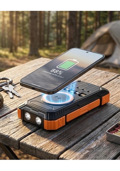 Hubrendy  20000 Mah Powerbank Güneş Enerjili Kablosuz Şarj Hızlı Şarj Taşınabilir Batarya Diğer