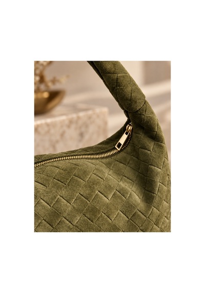Nura Collection Haki Kadın Hakiki Süet Örgü Dokulu Shopper Omuz Çantası Haki - 936381748 Haki