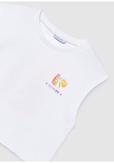 Mayoral Baskılı Kolsuz Kız Çocuk T-shirt 6014 Beyaz